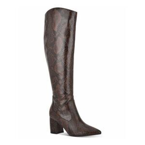 MARC FISHER Womens Brown Snake Print Retie Pointed Toe Block Heel Boots 7.5 M